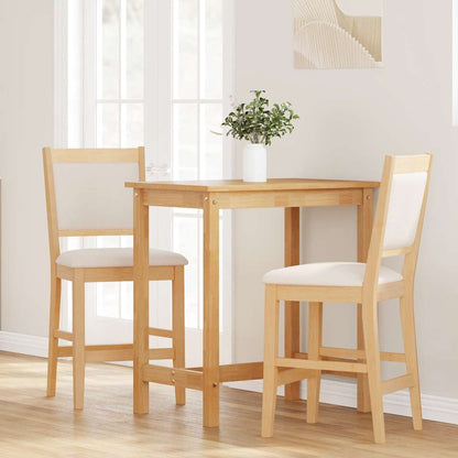 Barhocker mit Kissen 2 Stk. Natur Massivholz Gummibaum