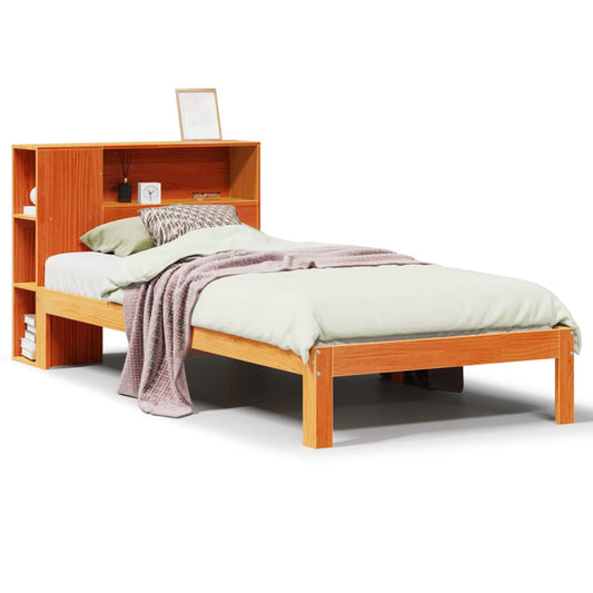 Massivholzbett mit Regal ohne Matratze Wachsbraun 100x200 cm