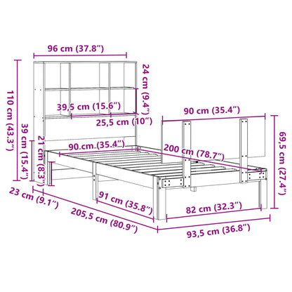 Massivholzbett mit Regal ohne Matratze 90x200 cm Kiefer