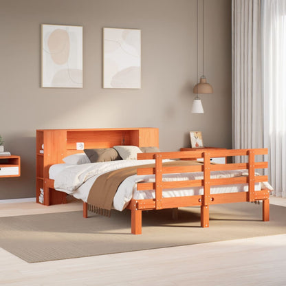 Massivholzbett mit Regal ohne Matratze Wachsbraun 120x190 cm