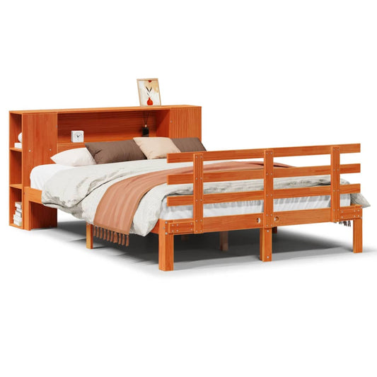 Massivholzbett mit Regal ohne Matratze Wachsbraun 160x200 cm