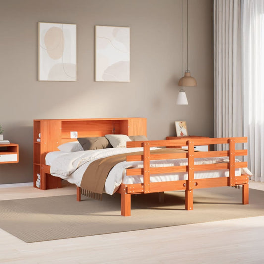 Massivholzbett mit Regal ohne Matratze Wachsbraun 160x200 cm