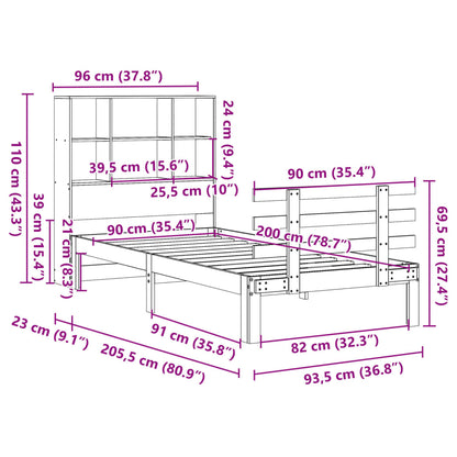 Massivholzbett mit Regal ohne Matratze 90x200 cm Kiefer