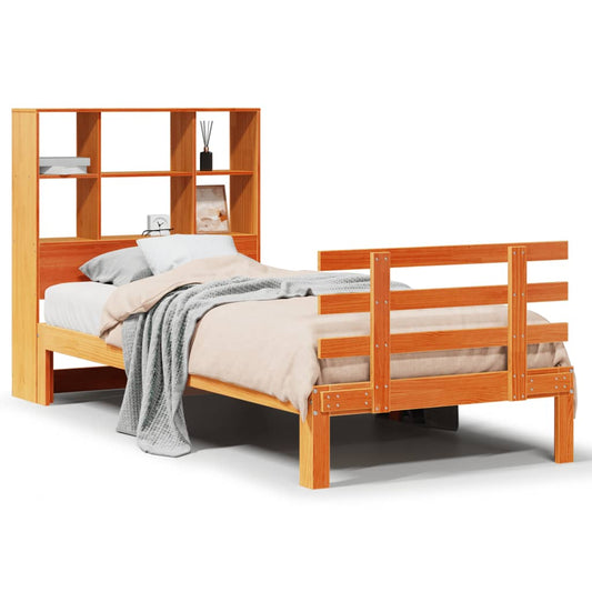 Massivholzbett mit Regal ohne Matratze Wachsbraun 75x190 cm