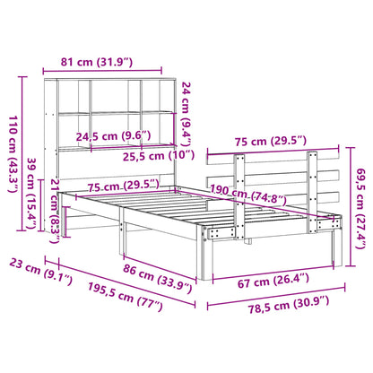 Massivholzbett mit Regal ohne Matratze Wachsbraun 75x190 cm