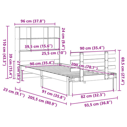 Massivholzbett mit Regal ohne Matratze Wachsbraun 90x200 cm
