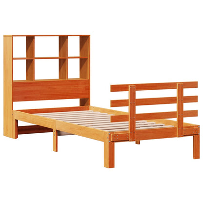 Massivholzbett mit Regal ohne Matratze Wachsbraun 100x200 cm