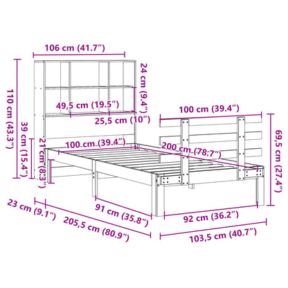 Massivholzbett mit Regal ohne Matratze Wachsbraun 100x200 cm