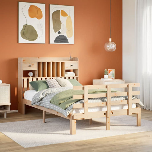 Massivholzbett mit Regal ohne Matratze 135x190 cm Kiefer