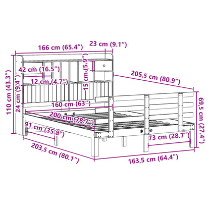 Massivholzbett mit Regal ohne Matratze Wachsbraun 160x200 cm
