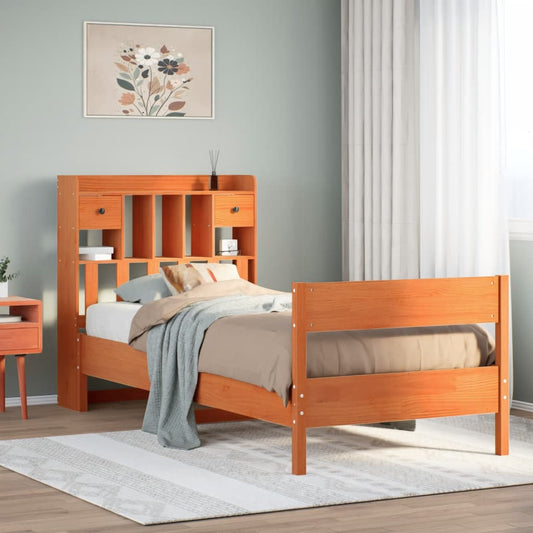 Massivholzbett mit Regal ohne Matratze Wachsbraun 100x200 cm