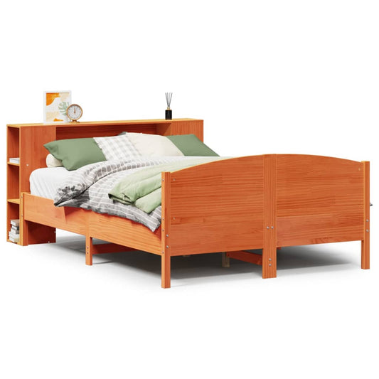 Massivholzbett mit Regal ohne Matratze Wachsbraun 120x200 cm