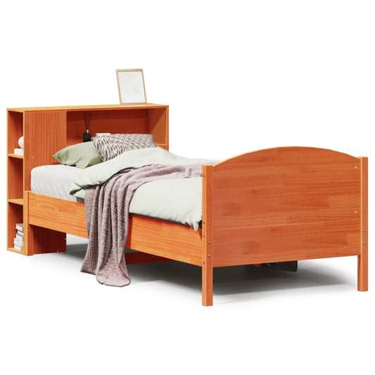 Massivholzbett mit Regal ohne Matratze Wachsbraun 100x200 cm