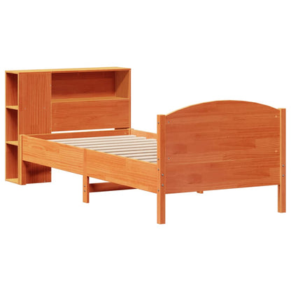 Massivholzbett mit Regal ohne Matratze Wachsbraun 100x200 cm