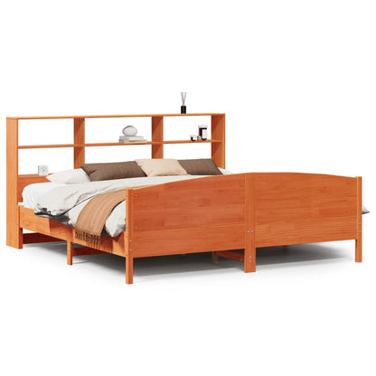 Massivholzbett mit Regal ohne Matratze Wachsbraun 180x200 cm