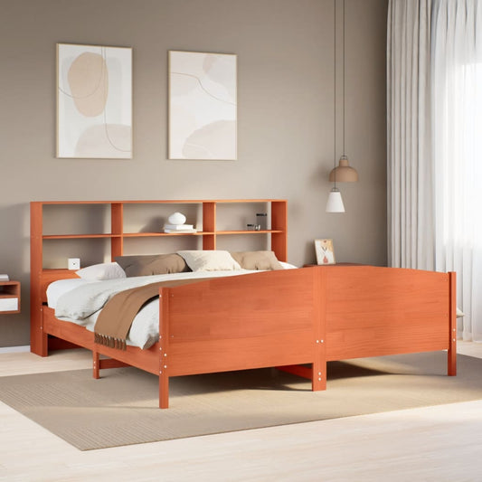 Massivholzbett mit Regal ohne Matratze Wachsbraun 180x200 cm