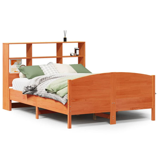 Massivholzbett mit Regal ohne Matratze Wachsbraun 135x190 cm