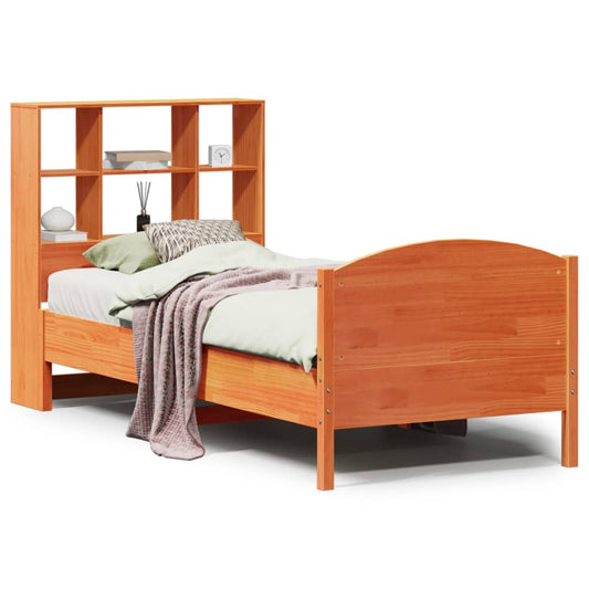 Massivholzbett mit Regal ohne Matratze Wachsbraun 100x200 cm