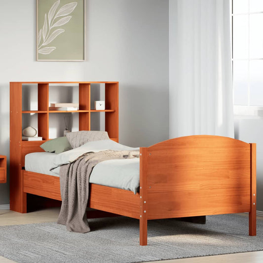 Massivholzbett mit Regal ohne Matratze Wachsbraun 100x200 cm
