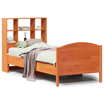 Massivholzbett mit Regal ohne Matratze Wachsbraun 90x200 cm