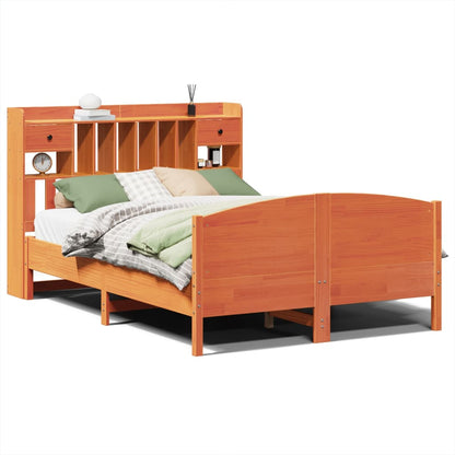 Massivholzbett mit Regal ohne Matratze Wachsbraun 160x200 cm