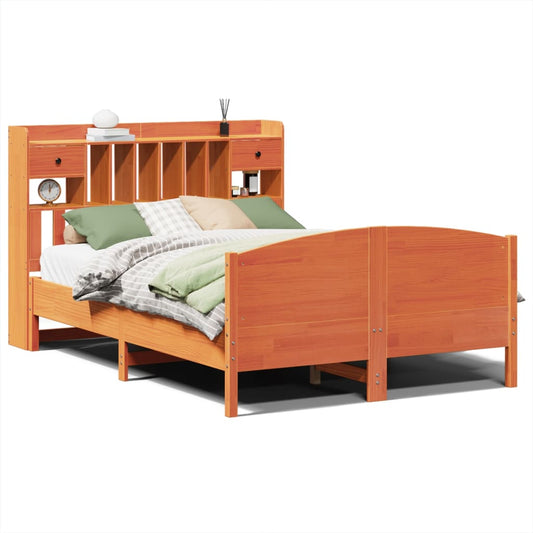Massivholzbett mit Regal ohne Matratze Wachsbraun 160x200 cm