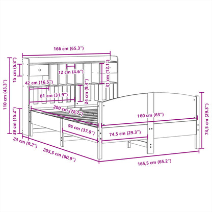 Massivholzbett mit Regal ohne Matratze Wachsbraun 160x200 cm