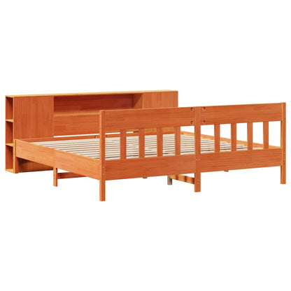 Massivholzbett mit Regal ohne Matratze Wachsbraun 180x200 cm