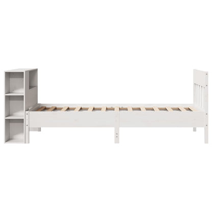 Massivholzbett mit Regal ohne Matratze Weiß 75x190 cm Kiefer
