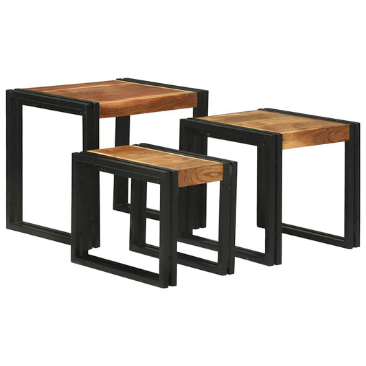 Nestingtisch 3 pcs Massives Akazienholz und ein Metall
