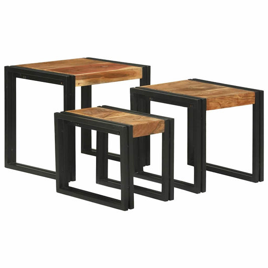 Nestingtisch 3 pcs Massives Akazienholz und ein Metall