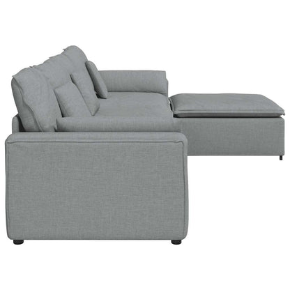 Modulares Sofa mit Fußhocker und Kissen Hellgrau