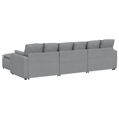 Modulares Sofa mit Fußhocker und Kissen Hellgrau