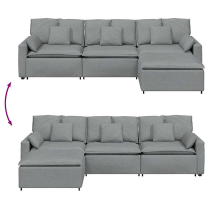 Modulares Sofa mit Fußhocker und Kissen Hellgrau