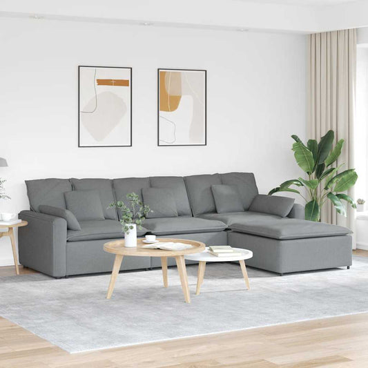 Modulares Sofa mit Fußhocker und Kissen Hellgrau