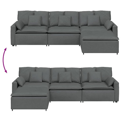 Modulares Sofa mit Fußhocker und Kissen Dunkelgrau