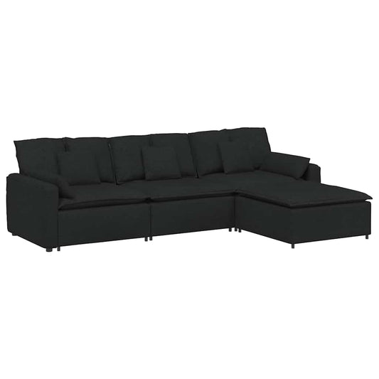 Modulares Sofa mit Fußhocker und Kissen Schwarz