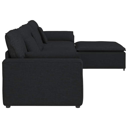 Modulares Sofa mit Fußhocker und Kissen Schwarz