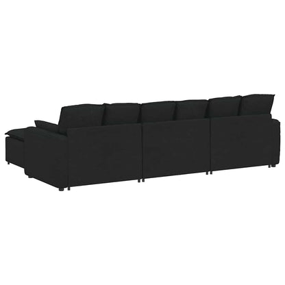 Modulares Sofa mit Fußhocker und Kissen Schwarz