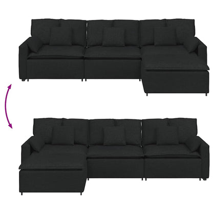 Modulares Sofa mit Fußhocker und Kissen Schwarz