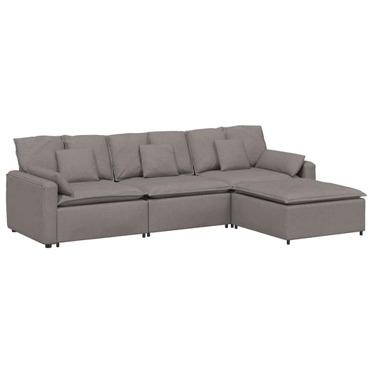 Modulares Sofa mit Fußhocker und Kissen Taupe