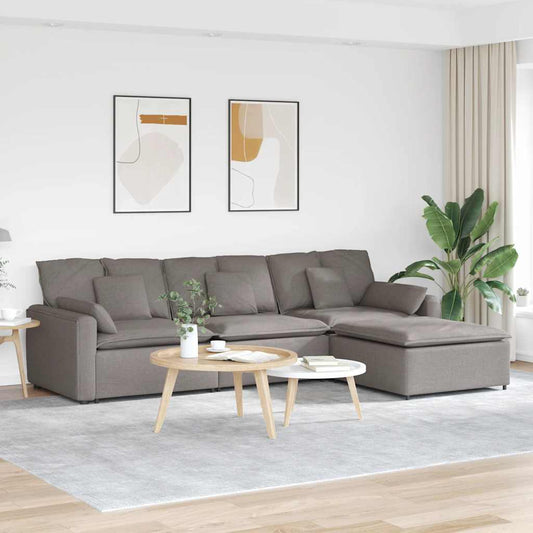 Modulares Sofa mit Fußhocker und Kissen Taupe