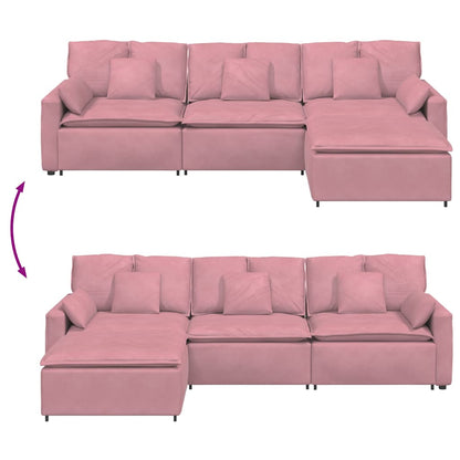 Modulares Sofa mit Fußhocker und Kissen Rosa