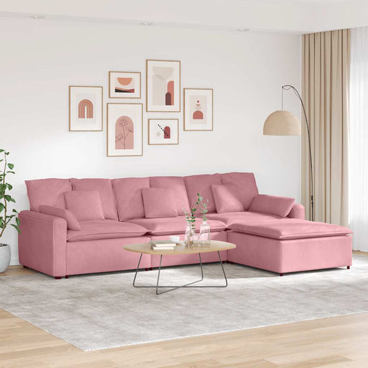 Modulares Sofa mit Fußhocker und Kissen Rosa