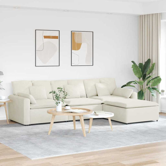 Modulares Sofa mit Fußhocker und Kissen Cream