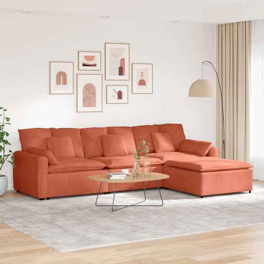 Modulares Sofa mit Fußhocker und Kissen Rot Orange