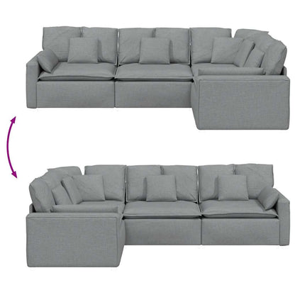 Modulares Sofa mit Kissen Stoff Hellgrau
