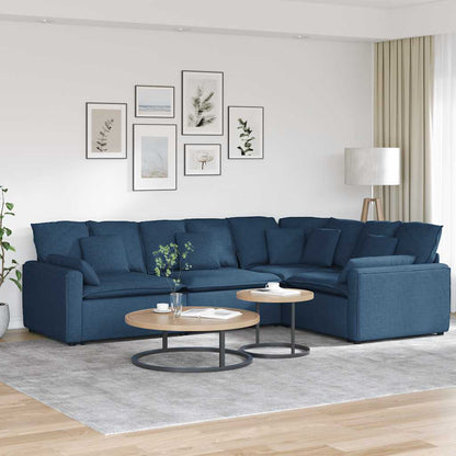 Modulares Sofa mit Kissen Stoff Blau