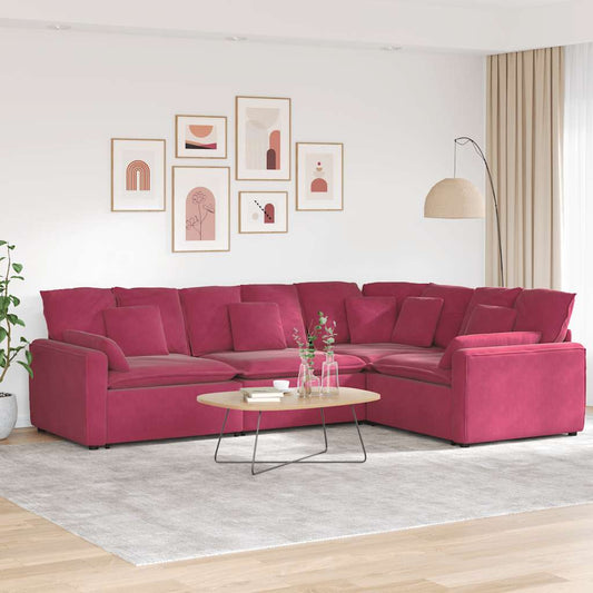 Modulares Sofa mit Kissen Samt Weinrot