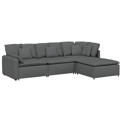Modulares Sofa mit Fußhocker Kissen Stoff Dunkelgrau